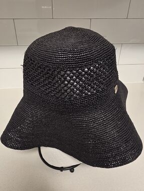 Bruno Magli Black Crochet Floppy Sun Hat